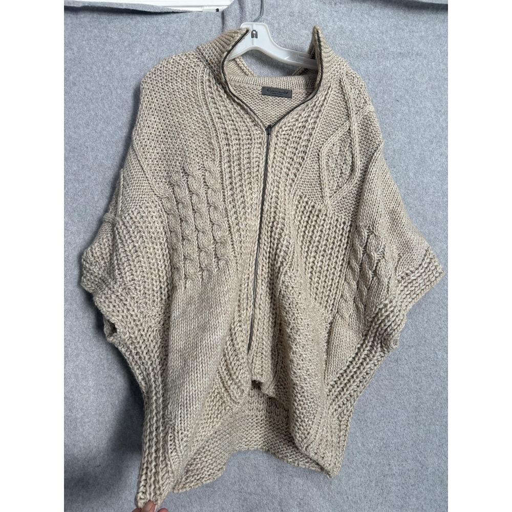 Elsamanda Cape Sweater Womens One Size Beige Cable‎ Knit Zip Turtleneck Italy